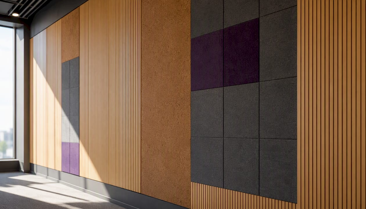 Acoustic timber slats and cork panels