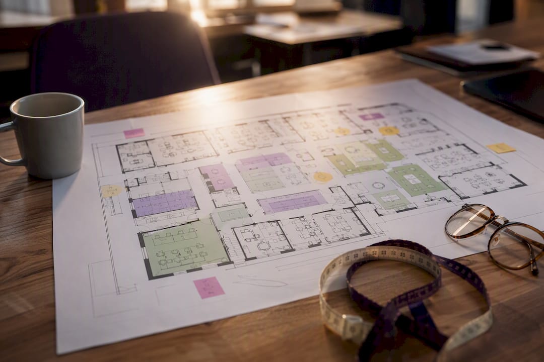 Office space plan highlighting flex zones