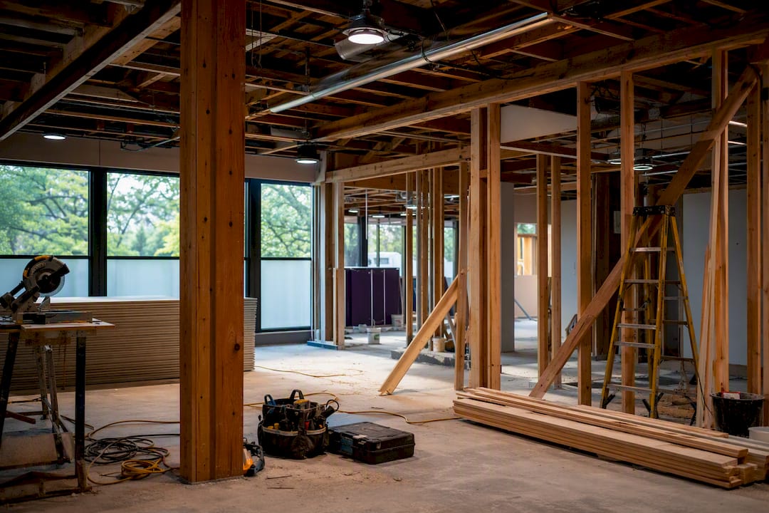 Office interior mid construction and renovation