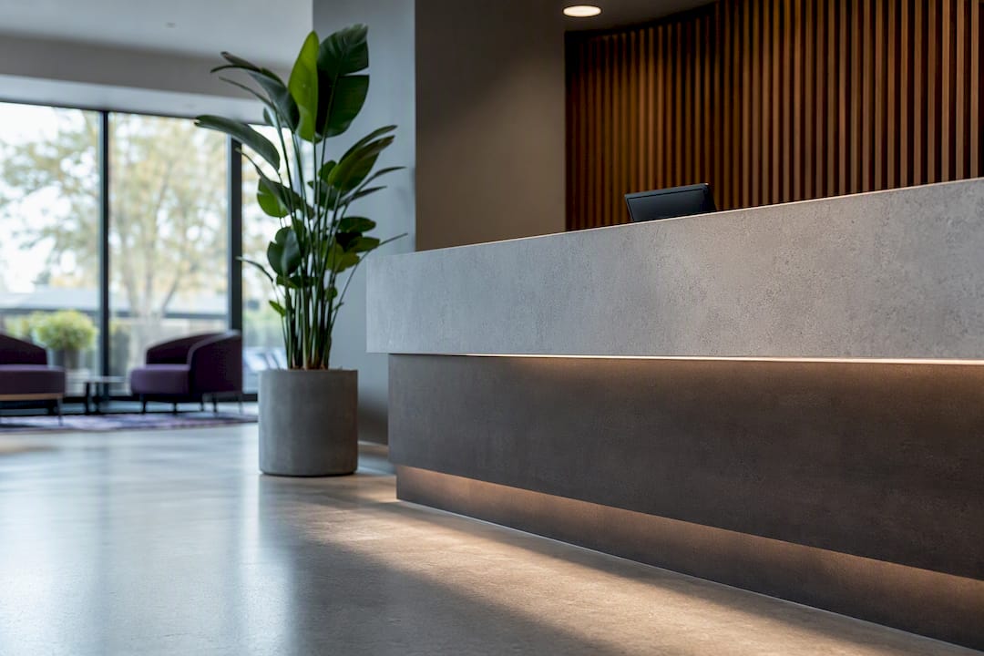 Office reception desk in direct sightline