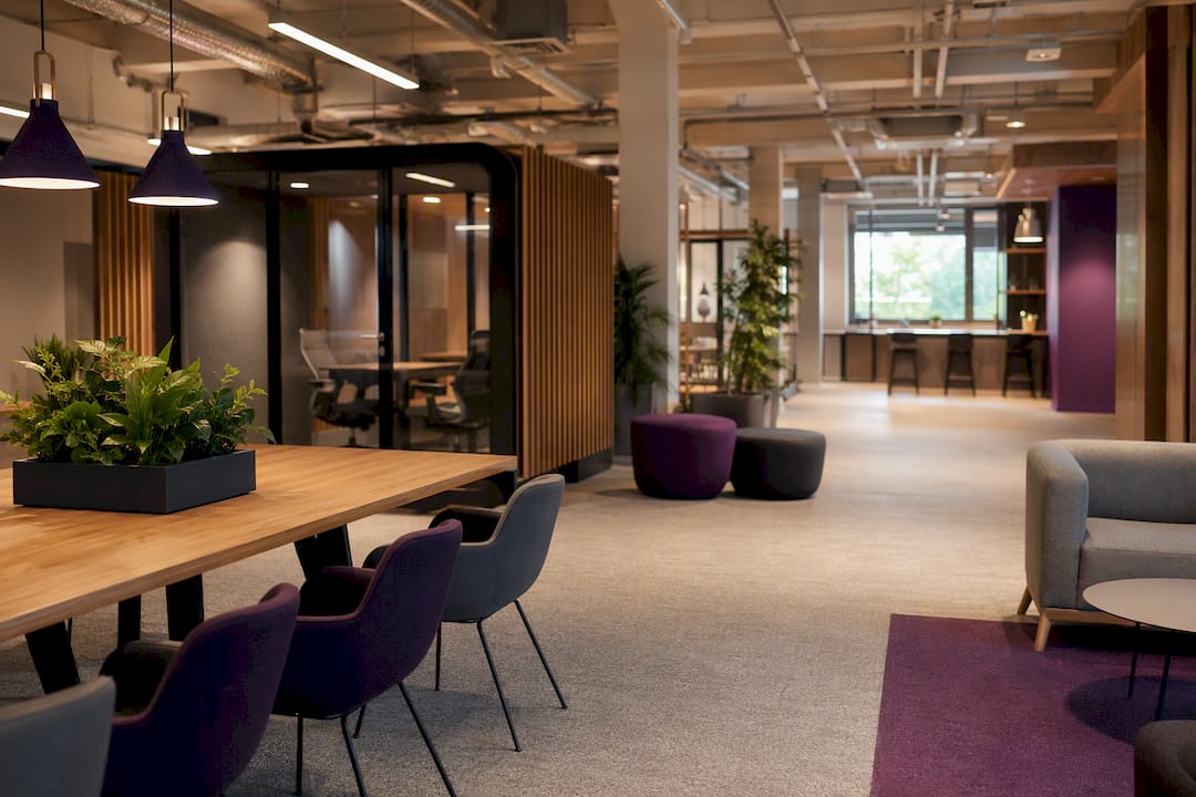 Hybrid office activity zones with modern furniture