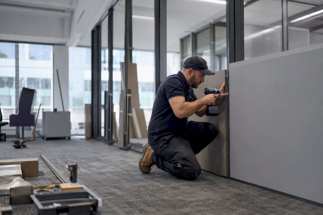 Manager installing modular office partition