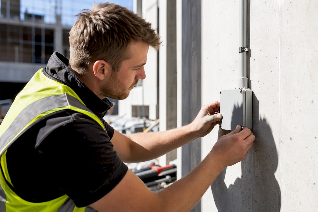 Hands installing electrical junction box cover