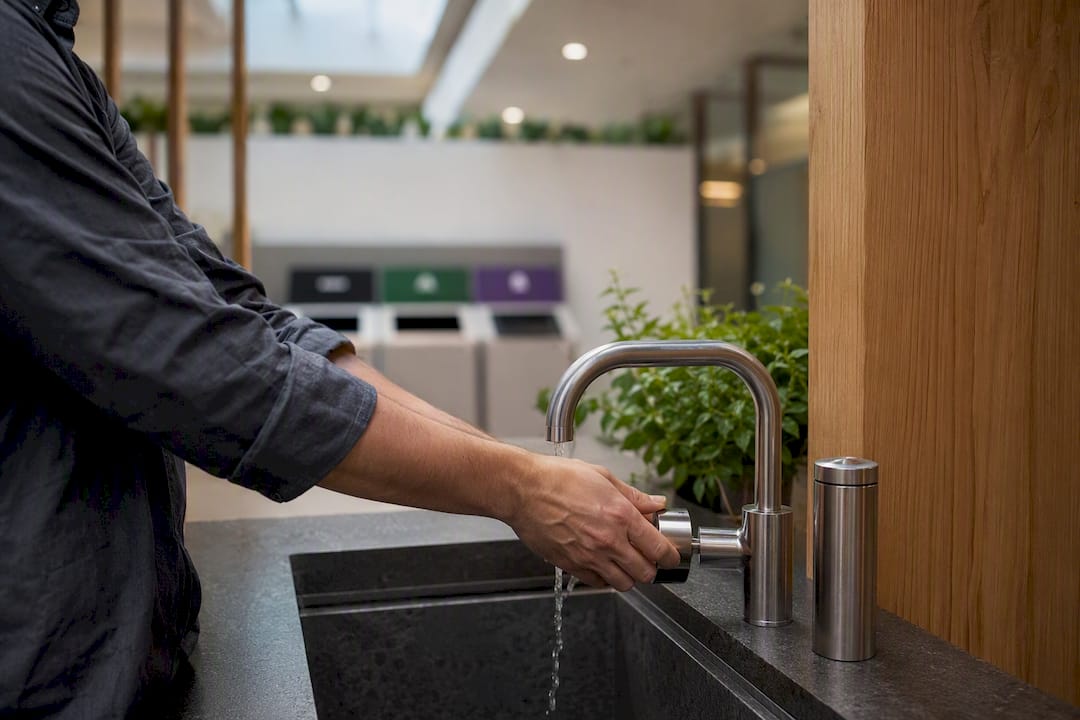 Hands using water-efficient tap fixture