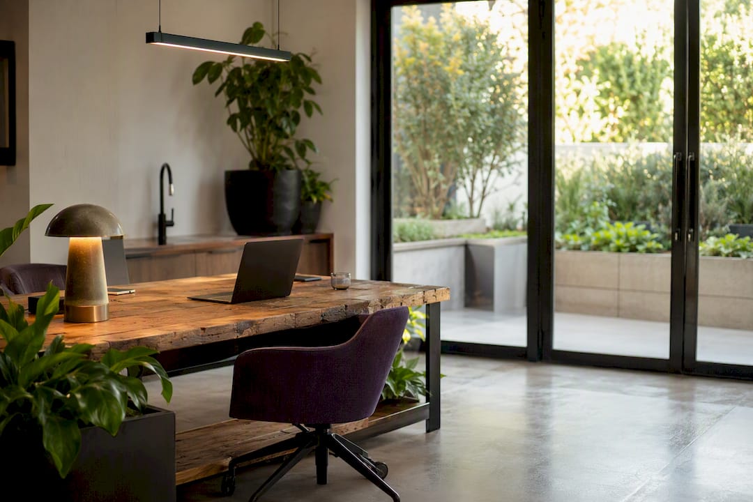 Sustainable office interior with daylight and greenery