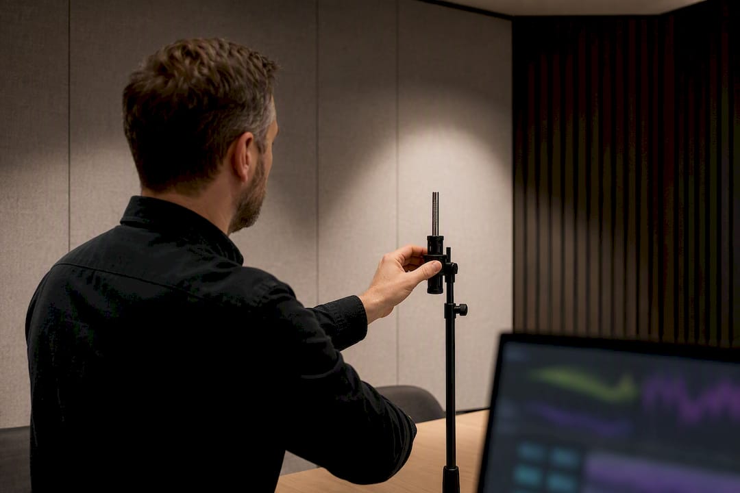 Technician tuning meeting room audio system