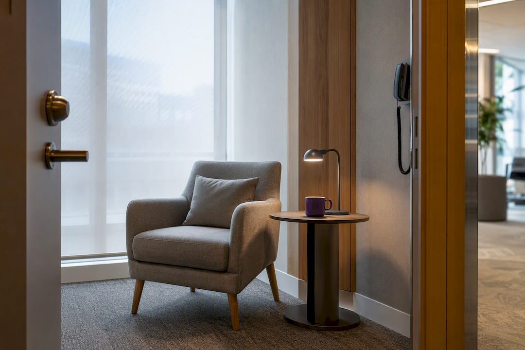 Private workplace caregiving room with chair