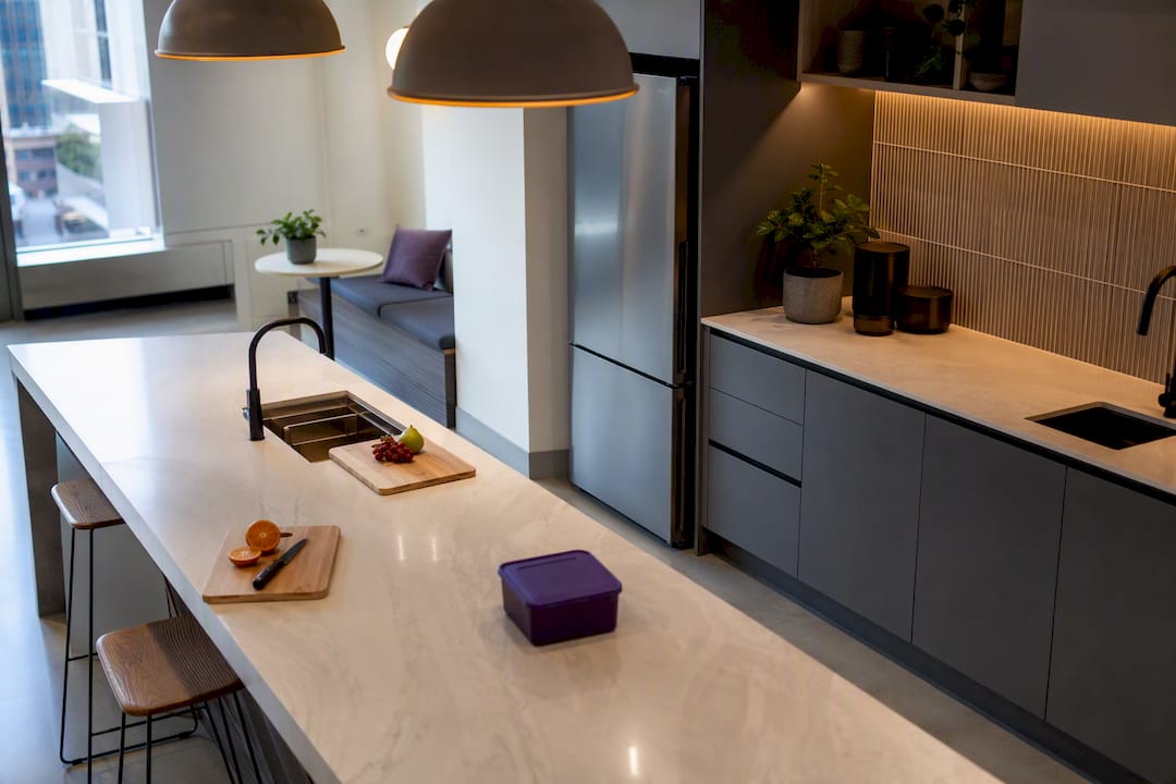 Inclusive office kitchen with separated work zones