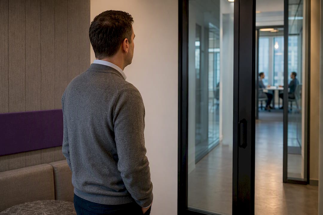 Office manager listening inside a focus room
