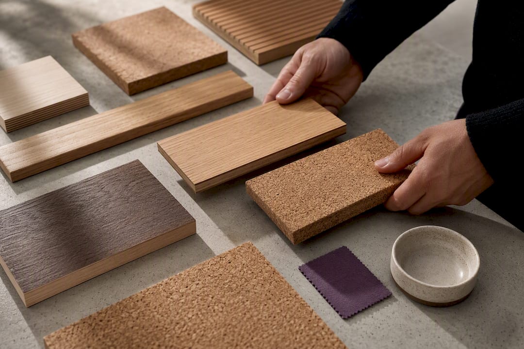 Cork and timber samples for office specification