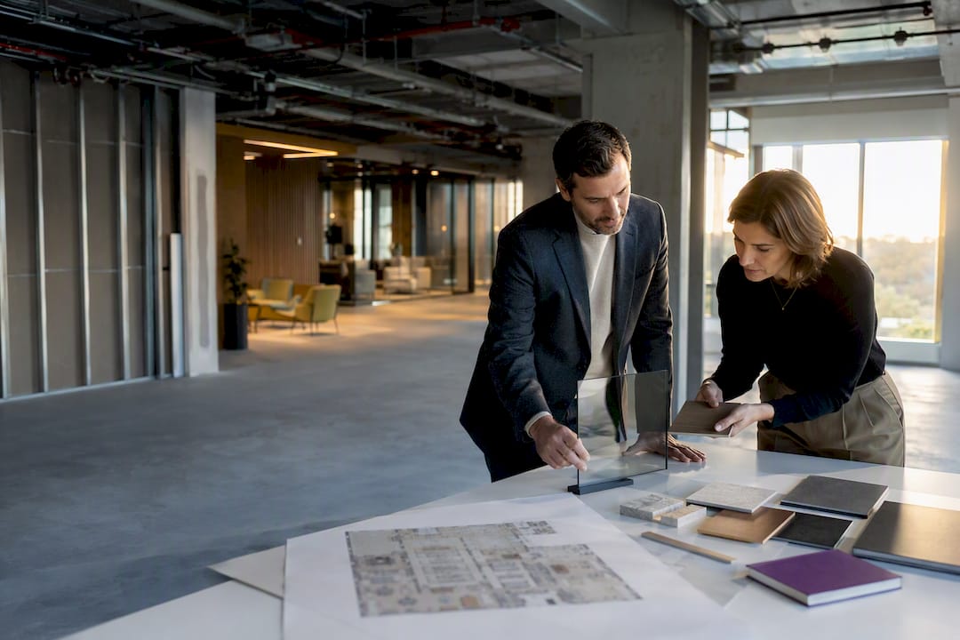 Executive reviewing workplace fit-out options