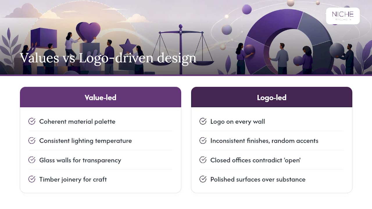 Integrating brand values and company culture into the physical office design — overview diagram