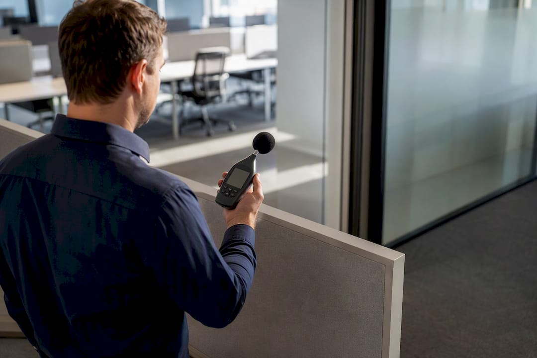 Sound level meter testing office acoustics