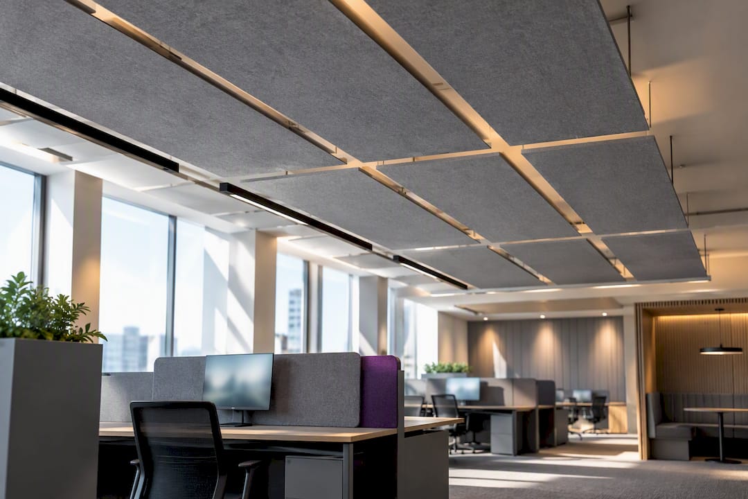 Acoustic ceiling panels in modern workplace