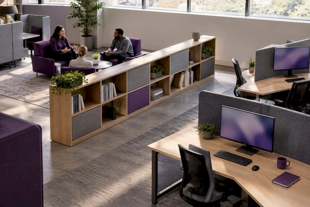 Shelving separating collaborative and focus zones