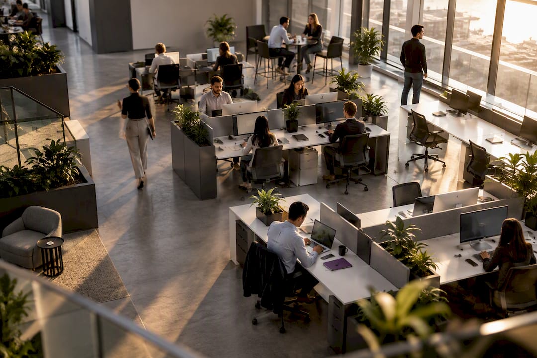 Peak-day office occupancy viewed from above