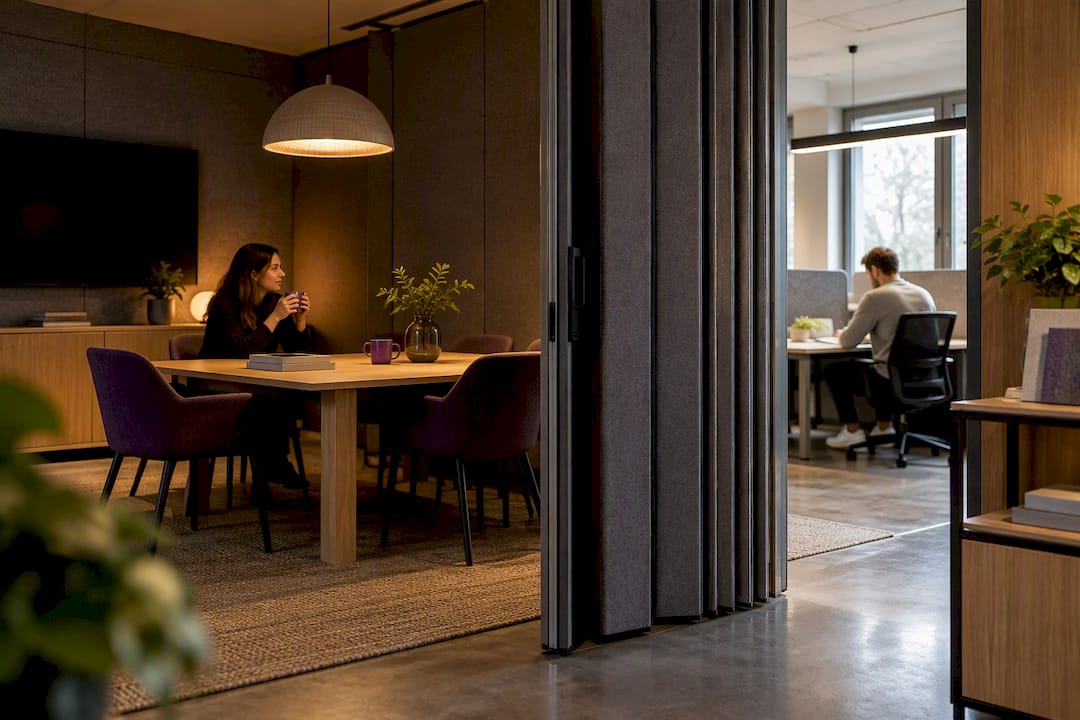 Agency office with flexible partition and lighting zones