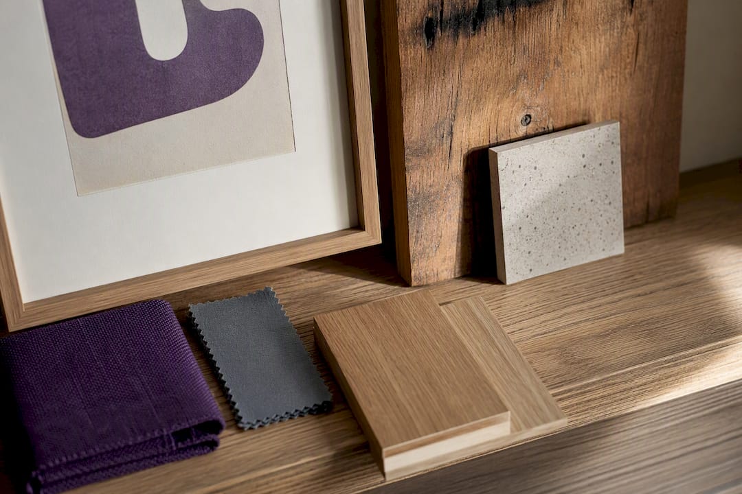 Recycled joinery and local office artwork samples