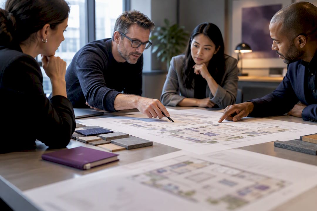 Stakeholders reviewing workplace fitout options