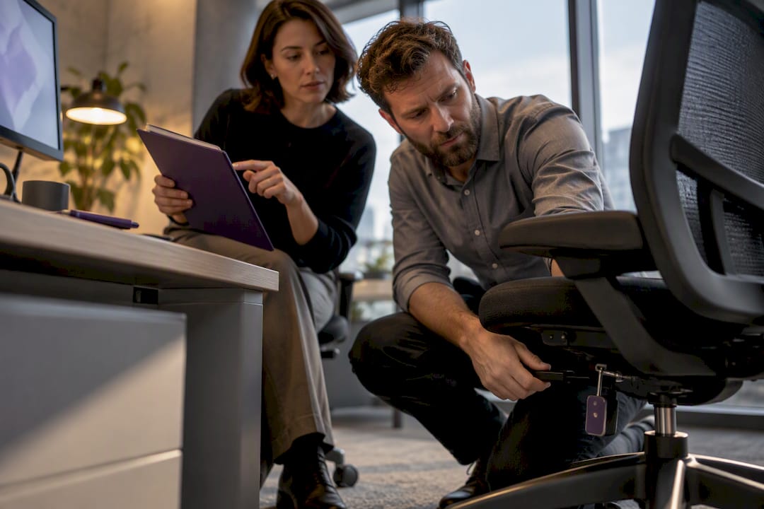Team reviewing ergonomic workstation procurement requirements