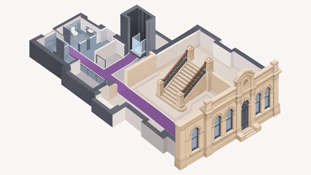 Accessible route through retained heritage fabric