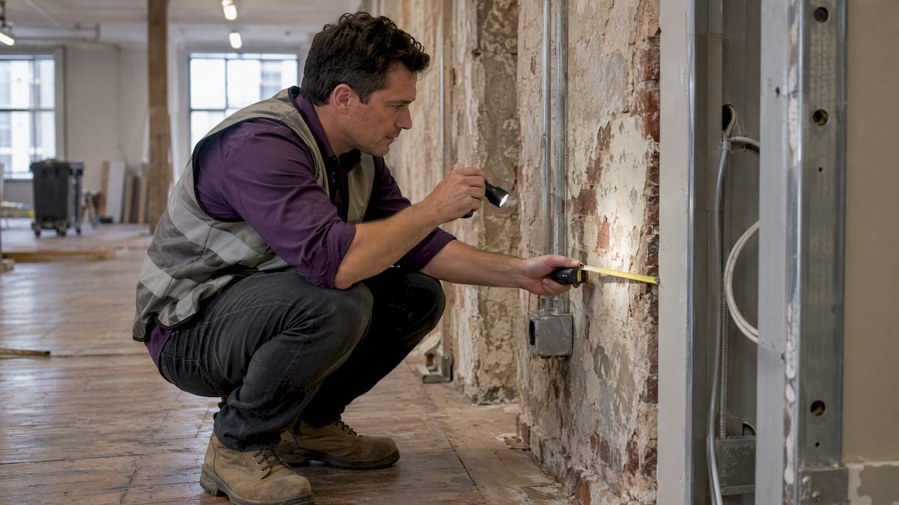 Heritage consultant assessing original office fabric