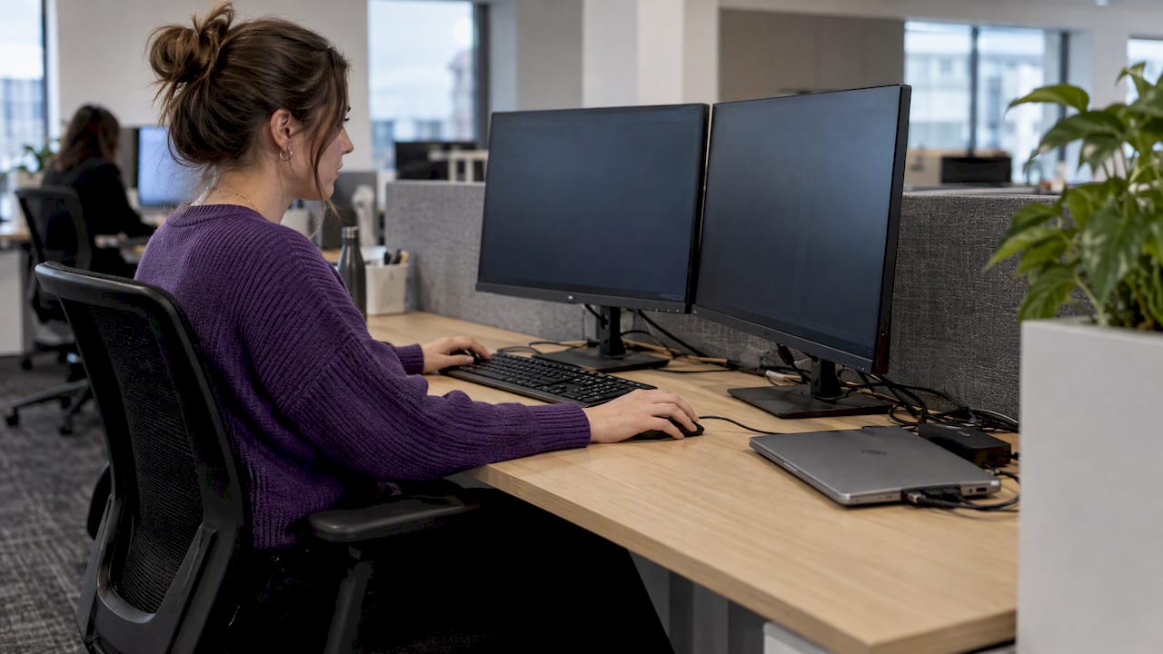 Dual monitors and dock sharing desk space