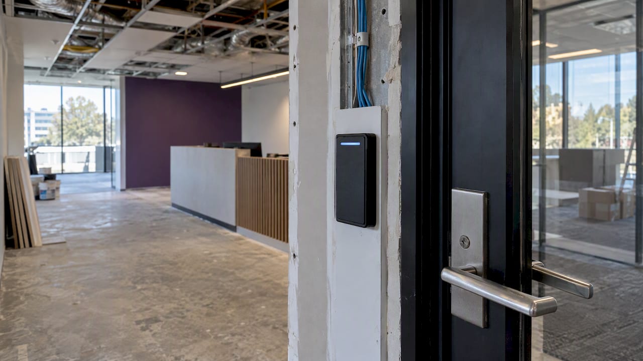 Access reader beside an office fitout entry