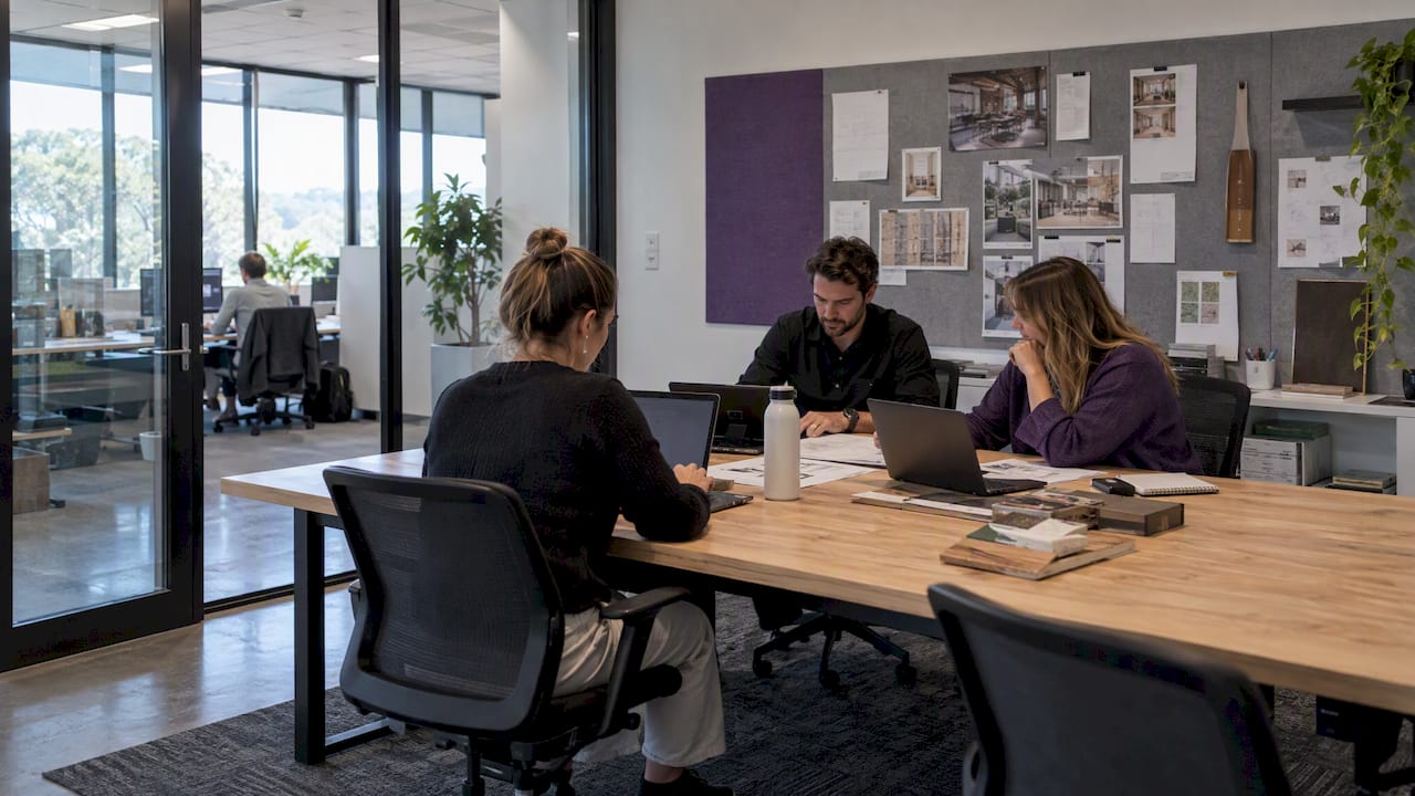 Dedicated project room with shared table and artefact wall