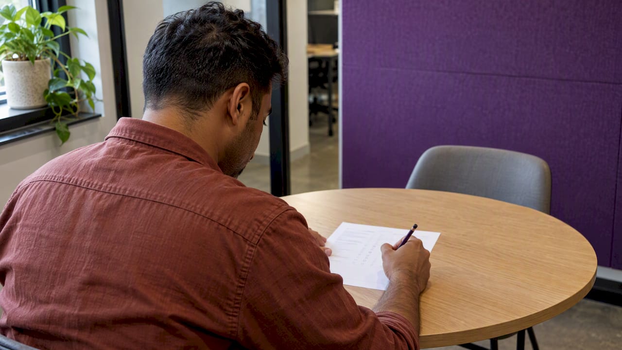 Employee completing a workplace environment survey