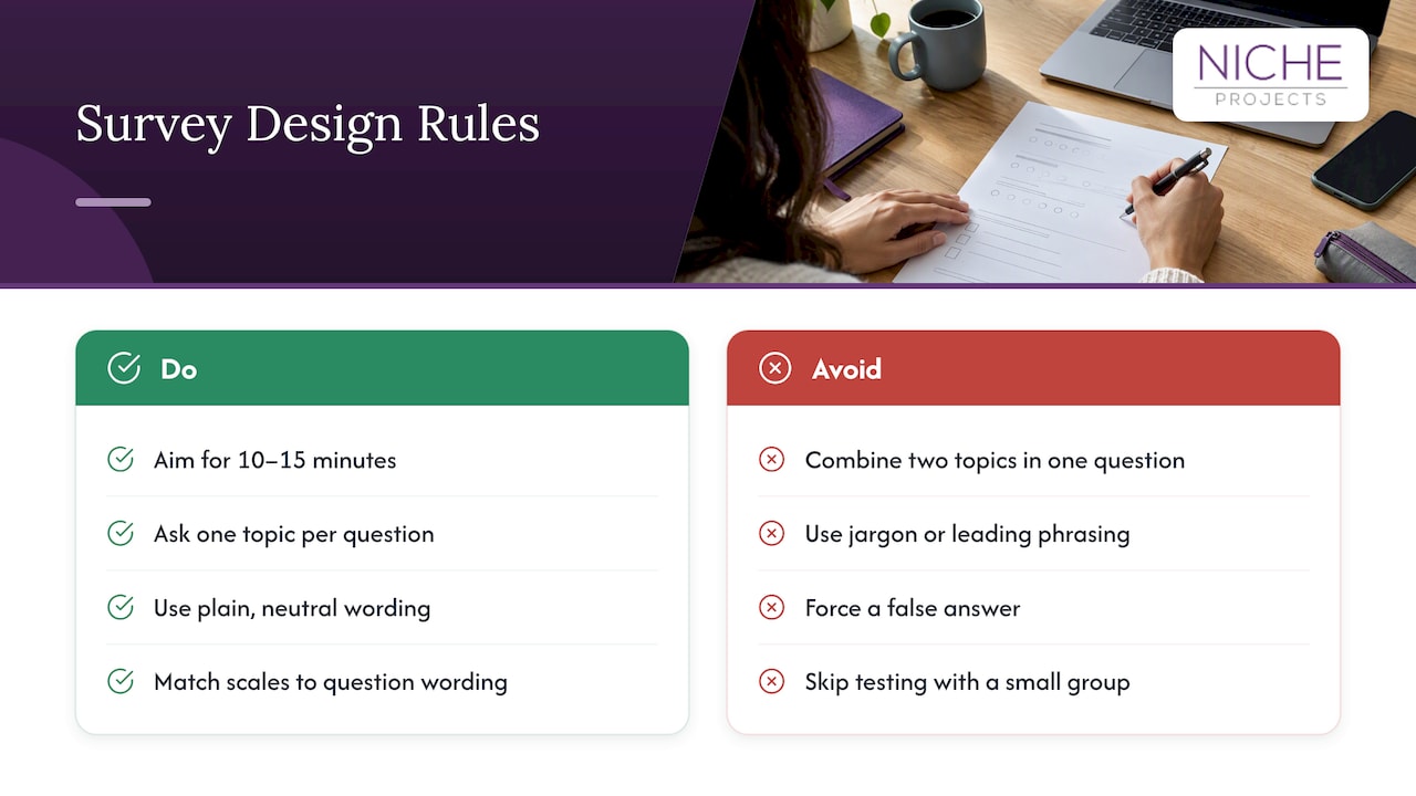 How to design the survey so the answers are usable — overview diagram