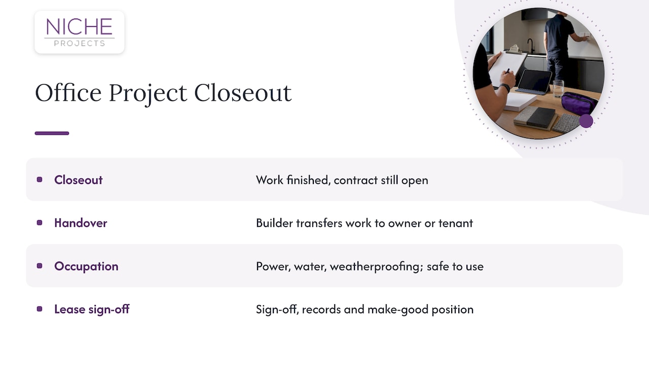 What closeout actually means on an office project — overview diagram