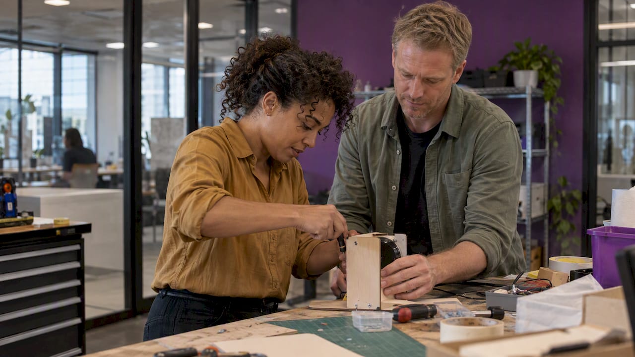 Colleagues assembling a rough prototype in an innovation lab